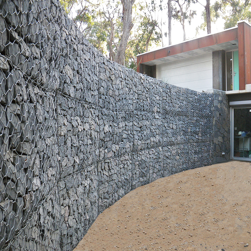 Gabions are cages made of double twisted hexagonal woven wire mesh. Our cages are delivered in flat packages, assembled at the project site, and then filled with stone.